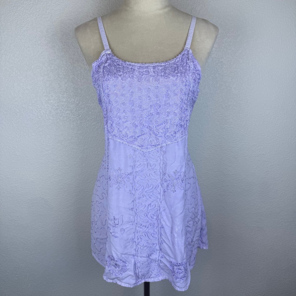 Raviya Fairy Lavender Embroidered‎ Slip Dress Mini Bohemian Festival Back Tie